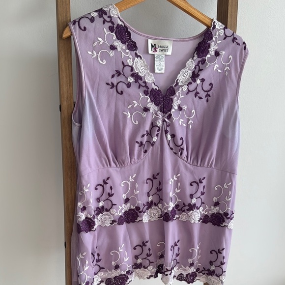 MAGGIE SWEET VINTAGE l Purple Lace Floral Embroidered Top Y2K LARGE - Picture 4 of 6